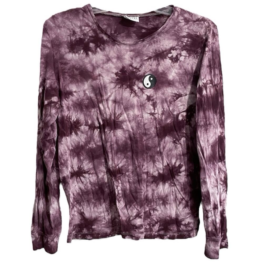 Empyre Womens Y2K Tie Dye Yin Yang Tee Small Purple Long Sleeve Hippie Oversized